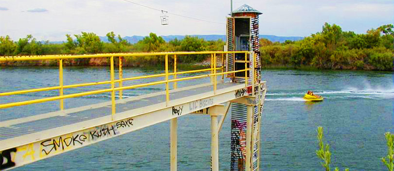 A photo of a vandalized stream gauge on the White River.