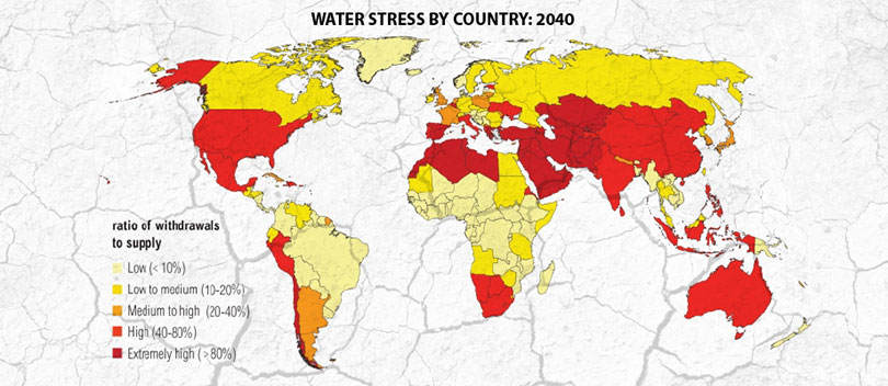 A map of water stress by country by 2020.