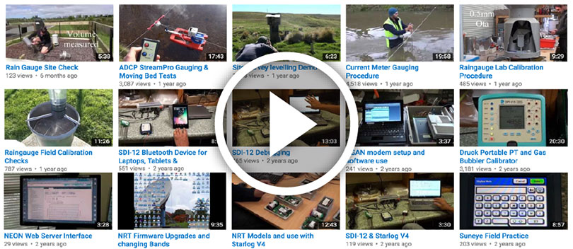 Water monitoring training resources with large play button.
