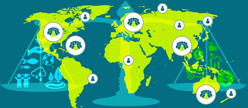 Map of the world with graphics depicting "shared value".