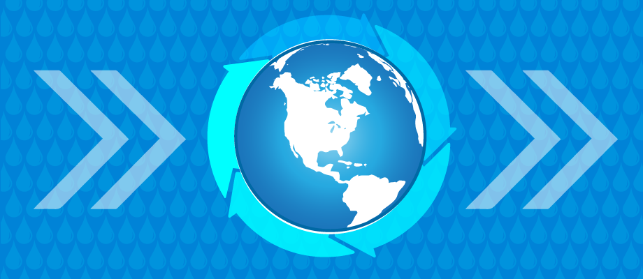 Earth Surrounded by Blue Water Cycle, Raindrop Background.