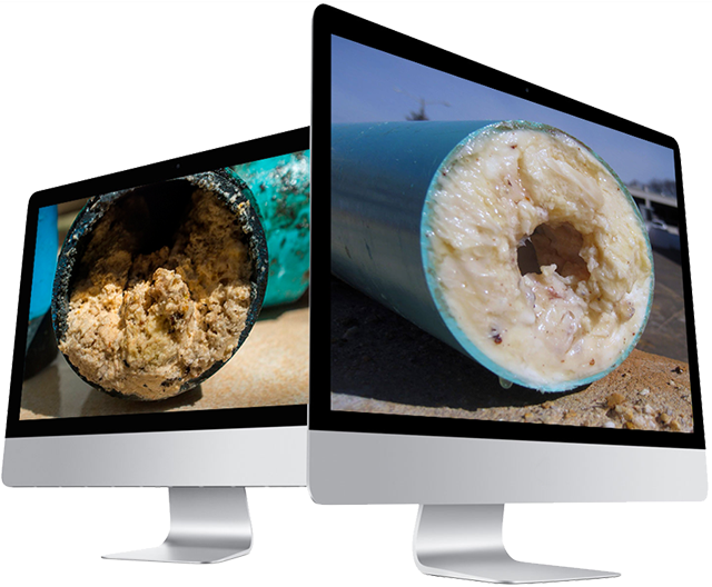 Computer Monitors Showing Pipes Clogged with Solid Fats, Oils and Greases.