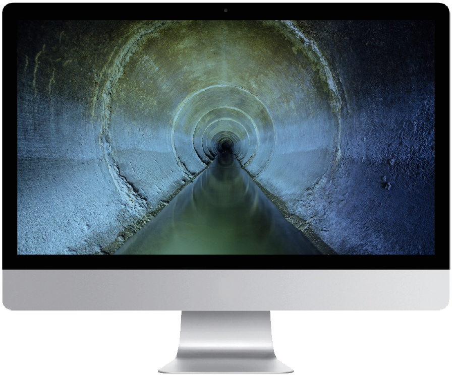 Computer Monitor Displaying Inside View of a Wastewater Pipe.