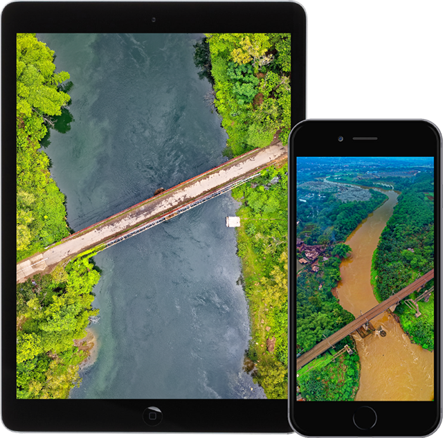 Tablets Displaying Roadways/Bridges Crossing Rivers.