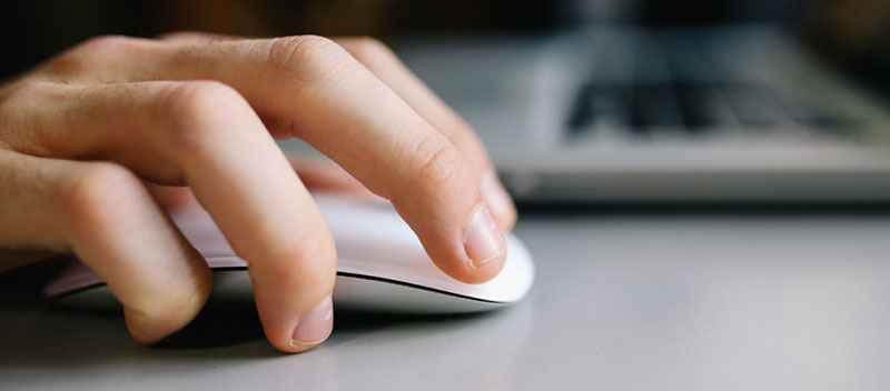 Hand clicking a computer mouse.