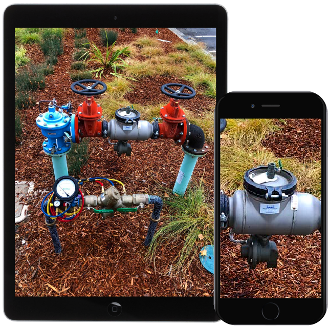 Backflow prevention devices on iPad and iPhone screens.